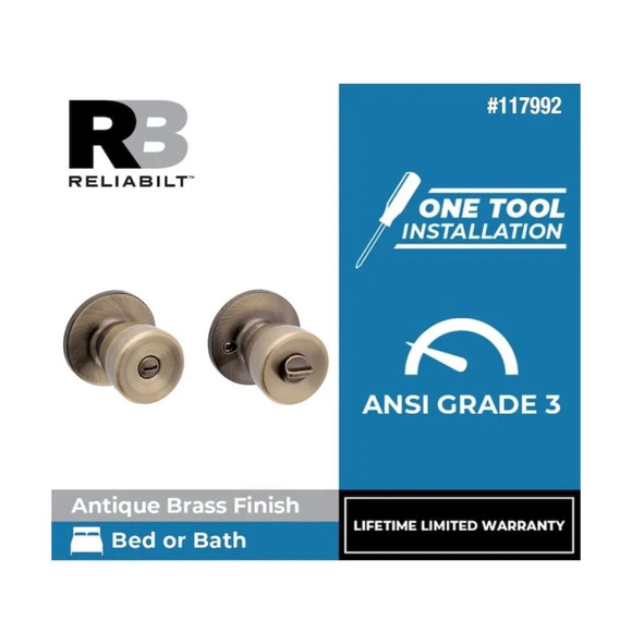 OPEN RETURN RELIABILT Gallo Antique Brass Interior Bed/Bath Privacy Door Knob - Picture 1 of 3